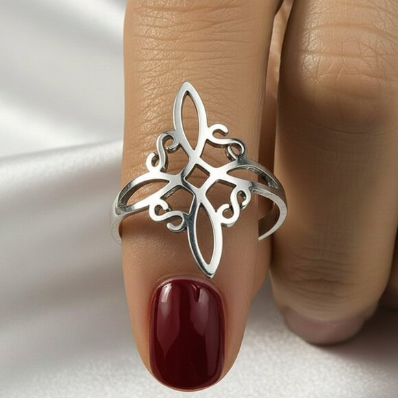Source Unknown Jewelry - Silver Stainless Steel Witch Celtic Viking Cross Knot Adjustable Open Ring NWOT